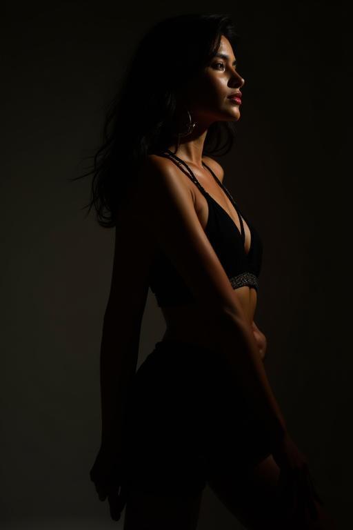 Professional model shot with dramatic lighting - A high-fashion shot of an Indian model using dramatic light and shadow to create a powerful and editorial look, perfect for modeling portfolios and lookbooks.